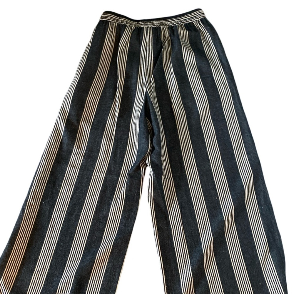 Tribal Jeans Wide Leg Pant - M charcoal gray , cream , cotton linen rayon - Picture 5 of 5